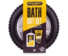 ACCENTRA SET BATH and BODY TOOLKIT in a tire-shaped case