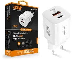 ALIGATOR išmanusis tinklo įkroviklis GaN, PD 33W, USB-A + USB-C, baltas