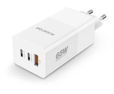 ALIGATOR GaN išmanusis maitinimo įkroviklis, Power Delivery 65W, 2xUSB-C, 1xUSB-A, baltas