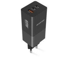ALIGATOR GaN išmanusis maitinimo įkroviklis, Power Delivery 65W, 2xUSB-C, 1xUSB-A, juodas