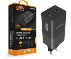 ALIGATOR GaN išmanusis maitinimo įkroviklis, Power Delivery 65W, 2xUSB-C, 1xUSB-A, juodas