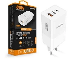 ALIGATOR GaN išmanusis maitinimo įkroviklis, Power Delivery 65W, 2xUSB-C, 1xUSB-A, baltas