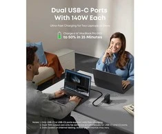 „Anker“ įkroviklis, 140 W, 4 prievadų, su USB-C laidu, tamsiai pilkas