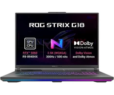 Nešiojamas kompiuteris ASUS NTB ROG Strix G18 (G814PM-TT091Z), Ryzen 9 8940HX, 18" 2560 x 1600, 32GB, 1TB SSD, RTX 5060, No OS, Gray