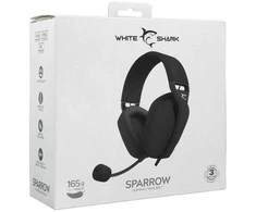 White Shark Baltas Shark Baltas Shark žaidimų ausinės SPARROW, pro PC, PS4/PS5, Mac, juodos spalvos (GH-2443)