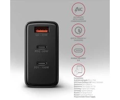 AXAGON GaN sieninis įkroviklis, 3x prievadas (USB-A + 2x USB-C), PD3.0/PPS/QC4+/SFC2.0/AFC/SCP/FCP/Apple, 100W | ACU-DPQ100