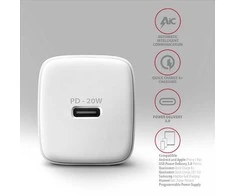 AXAGON ACU-PD20W sieninis įkroviklis 1x QC3.0/AFC/FCP/PD type-C, 20W, baltas