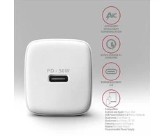 AXAGON ACU-PD30W sieninis įkroviklis 1x QC3.0/AFC/FCP/PD type-C, 30W, baltas