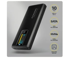 Kieszeń Axagon AXAGON EEM2-SD2B, USB-C 10Gbps externí box s displejem pro M.2 NVMe/SATA SSD, bezšroubkový, černý