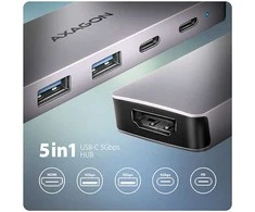 AXAGON HMC-5H60 USB-C 3.2 Gen 1 šakotuvas, 2 x USB-A, 1 x USB-C, 4K 60 Hz HDMI, PD 100 W, 15 cm USB-C laidas