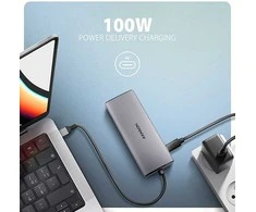 AXAGON HMC-6G2L 2x USB-A 10Gbps, 1x USB-C 10Gbps, 4K/60Hz HDMI, RJ-45, USB 3.2 Gen 2 šakotuvas, PD 100W, 15cm USB-C laidas