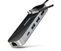 AXAGON HMC-6GLN 2x USB-A 5Gbps, 1x USB-C 5Gbps, 4K/60Hz HDMI, RJ-45, USB 3.2 Gen 1 šakotuvas, PD 100W, 20 cm USB-C laidas