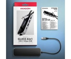 AXAGON HMC-6GLN 2x USB-A 5Gbps, 1x USB-C 5Gbps, 4K/60Hz HDMI, RJ-45, USB 3.2 Gen 1 šakotuvas, PD 100W, 20 cm USB-C laidas