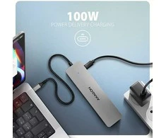 AXAGON HMC-7HX2 USB-C 3.2 Gen 1 šakotuvas, 2x USB-A + 1x USB-C, 2x HDMI 4K 60Hz, GLAN, PD 100W, 15 cm USB-C laidas