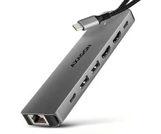 AXAGON HMC-7HX2 USB-C 3.2 Gen 1 šakotuvas, 2x USB-A + 1x USB-C, 2x HDMI 4K 60Hz, GLAN, PD 100W, 15 cm USB-C laidas