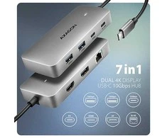 „AXAGON USB-C 10Gbps DUAL 4K DISPLAY 7in1“ šakotuvas | HMC-CUB83X2