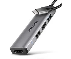 AXAGON HMC-H3A 3x USB-A (2x USB2.0, 1x USB3.0) + HDMI 4K 30Hz, 3.2 Gen 1 šakotuvas, metalinis, 15 cm USB-C laidas