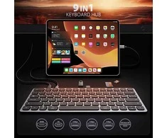 „Axagon HMC-KB-GE USB-C 5Gbps“ klaviatūra (DE) 9in1 šakotuvas