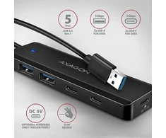 HUB USB Axagon AXAGON HUE-C2A, 4× USB 5 Gbps TRAVEL hub, 2× USB-A + 2× USB-C, wejście zasilania USB-C, kabelis USB-A 19 cm