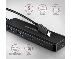 HUB USB Axagon AXAGON HUE-C2C, 4× USB 5 Gbps TRAVEL hub, 2× USB-A + 2× USB-C, wejście zasilania USB-C, kabelis USB-C 19 cm