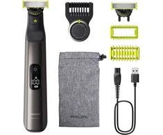 Barzdaskutė Body Philips Skustuvas QP6552/30 / OneBlade Pro 360 veidui ir kūnui su dėklu, juodas su žaliu fonu