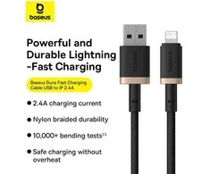 Baseus Dura Type A iki IP 2.4A greito įkrovimo laidas Juodas, Gold