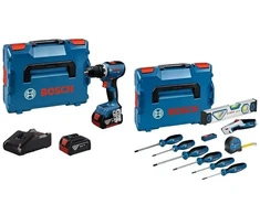 BOSCH PRO GSR 18V-65 + 2× GBA 18V 5.0Ah + GAL 18V-40 + 19-piece hand tool set (0.615.A50.07K)