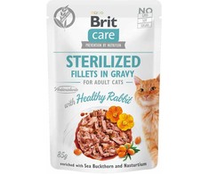 Vafo Praha Sro Brit Care Cat Sterilized Fillets in Gravy Healthy triušiena konservai sterilizuotoms katėms su triušiena, 85 g