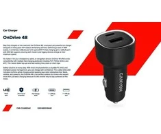 CANYON automobilinis įkroviklis OnDrive 48 PD 48W USB-A+USB-C Juodas