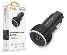 Car charger ALIGATOR, 2xUSB 2,4A, original juodas