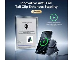 Baseus PrimeTrip VC1 Pro su ładowarką indukcyjną Qi2 na kratkę nawiewiu - juoda