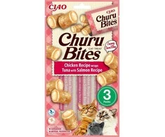 Kačių Skanėstai - INABA Churu Bites Vištiena, Tunas Ir Lašiša 3x10g