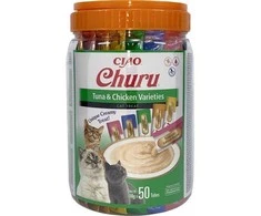 Kačių Priedas - INABA Churu Įvairovės Vištiena ir Tunas 50 x 14g Be Gluteno