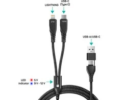 CONNECT IT Wirez 4in1 1x USB-C, 1x Lightning, 1,25 m, Juodas