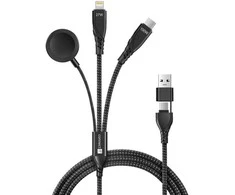 CONNECT IT Nabíjecí kabelis Wirez 6v1, USB-C/USB, Lightning, Bezdrátová nabíječka na hodinky, 1.25m, juoda
