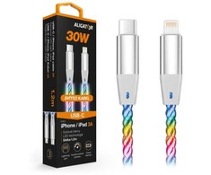 Duomenų kabelis ALIGATOR POWER 3A 30W, USB-C/Lightning, 1,2 m šviesus