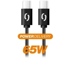 Data cable ALIGATOR POWER 65W, USB-C/USB-C 3A, 0.5m juodas