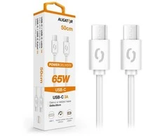 Duomenų kabelis ALIGATOR POWER 65W, USB-C/USB-C 3A, 0,5m baltas