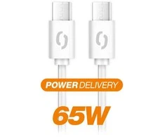 Duomenų kabelis ALIGATOR POWER 65W, USB-C/USB-C 3A, 0,5m baltas