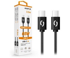 Data cable ALIGATOR POWER 65W, USB-C/USB-C 3A, 2.5m juodas