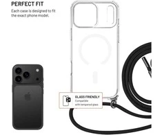 Fixed FIKSUOTAS „MagPure“ kaklo dėklas su juodu dirželiu, skirtas „Apple iPhone 17 Pro Max“.