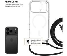 Fixed FIKSUOTAS „MagPure“ kaklo dėklas su juodu dirželiu, skirtas „Apple iPhone 17 Pro“