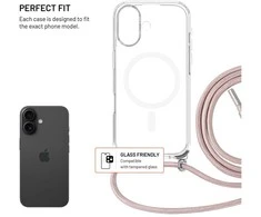 Fixed FIKSUOTAS „MagPure“ kaklo dėklas su rožiniu dirželiu, skirtas „Apple iPhone 17“