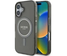 Guess GUHMP16SHFGEREK Apple iPhone 16 6.1″ juodos spalvos kietas dėklas IML Glitter Circle MagSafe