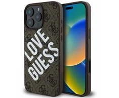 Guess PU Leather 4G Big Love Logo MagSafe Apple iPhone 16 Pro Max dėklas telefonui rudos spalvos