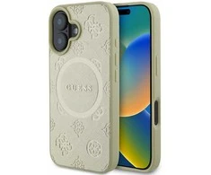 Guess GUHMP16SPSAPSMED Apple iPhone 16 6.1″ auksinis kietas dėklas Saffiano Peony Classic Logo MagSafe