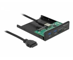 „DeLOCK“ priekinis skydelis 3,5 colio USB 5 Gbps 1 x USB C tipo + 2 x USB A tipo + SD ir „Micro SD“ lizdas, Priekinis skydelis, Metalinis, Juodas, 8,89 cm (3,5 colio), 2 x USB A 3.2 Gen 1, 1 x USB C 3.2 Gen 1, 1 x „Micro SD“ lizdas, 1 x SD lizdas, 1 x 19 kontaktų USB 3.0 jungtis, 1 x SATA 15 kontaktų