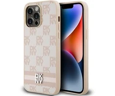 Apple iPhone 15 Pro Max DKNY dėklas odinis Checkered Mono Pattern & Printed Stripes (DKHCP15XPCPTSSP) rožinės spalvos