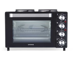 Elektrinė krosnelė Orava Elektra-X28 elektrinė orkaitė su dviem plokštelėmis, 28 l, 2600 W, grilio grotelės, juoda