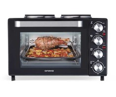 Elektrinė krosnelė Orava Elektra-X28 elektrinė orkaitė su dviem plokštelėmis, 28 l, 2600 W, grilio grotelės, juoda